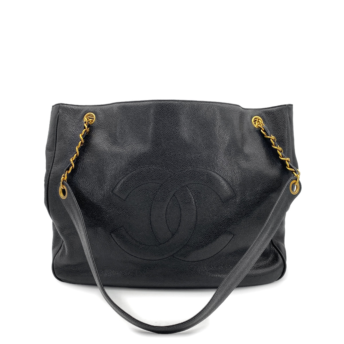 CHANEL VINTAGE CHAIN TOTE BAG BLACK CAVIAR SKIN 90261850