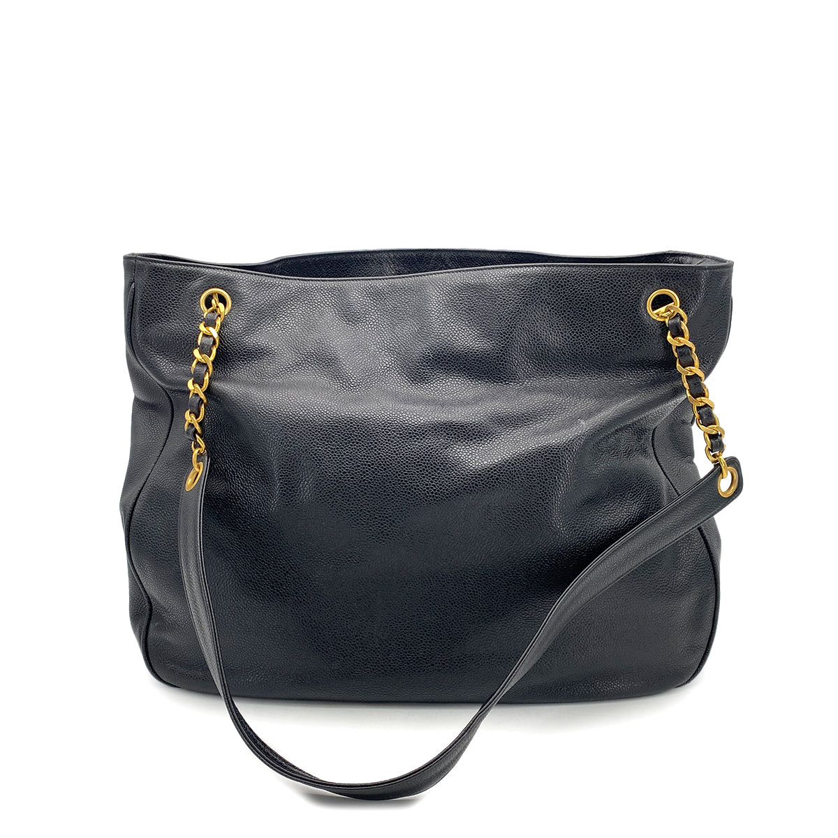 CHANEL VINTAGE CHAIN TOTE BAG BLACK CAVIAR SKIN 90261850
