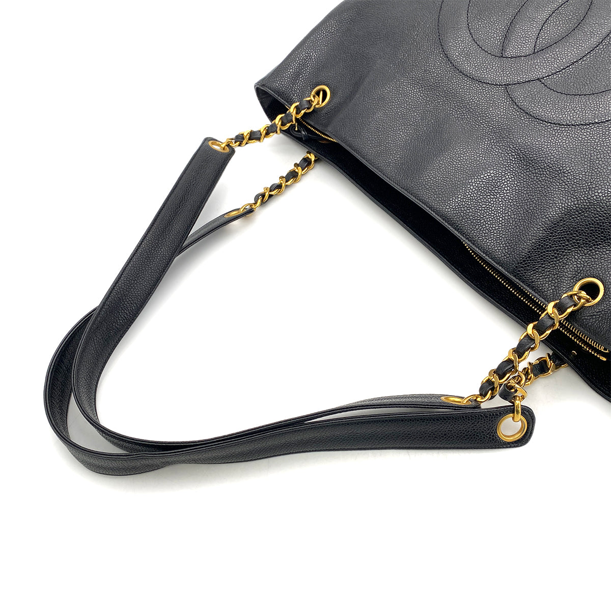 CHANEL VINTAGE CHAIN TOTE BAG BLACK CAVIAR SKIN 90261850