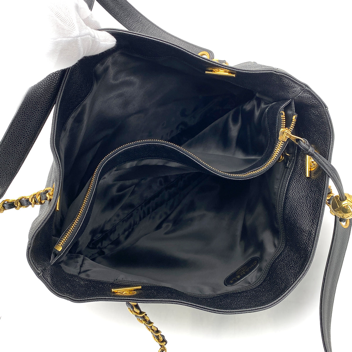 CHANEL VINTAGE CHAIN TOTE BAG BLACK CAVIAR SKIN 90261850