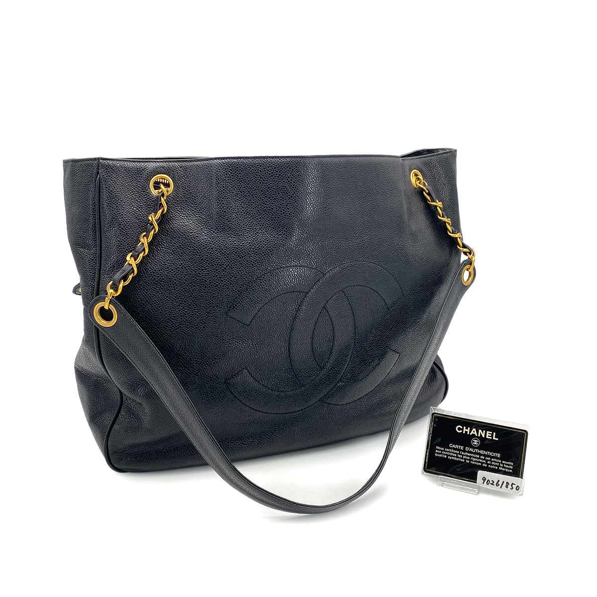 CHANEL VINTAGE CHAIN TOTE BAG BLACK CAVIAR SKIN 90261850