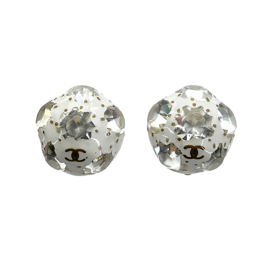 CHANEL VINTAGE EARRINGS BALL MOTIF CLEAR STONE ACCESSORY 98P 90261851