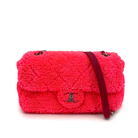 CHANEL CHAIN SHOULDER BAG BEIGE FUR NEON PINK 90261852