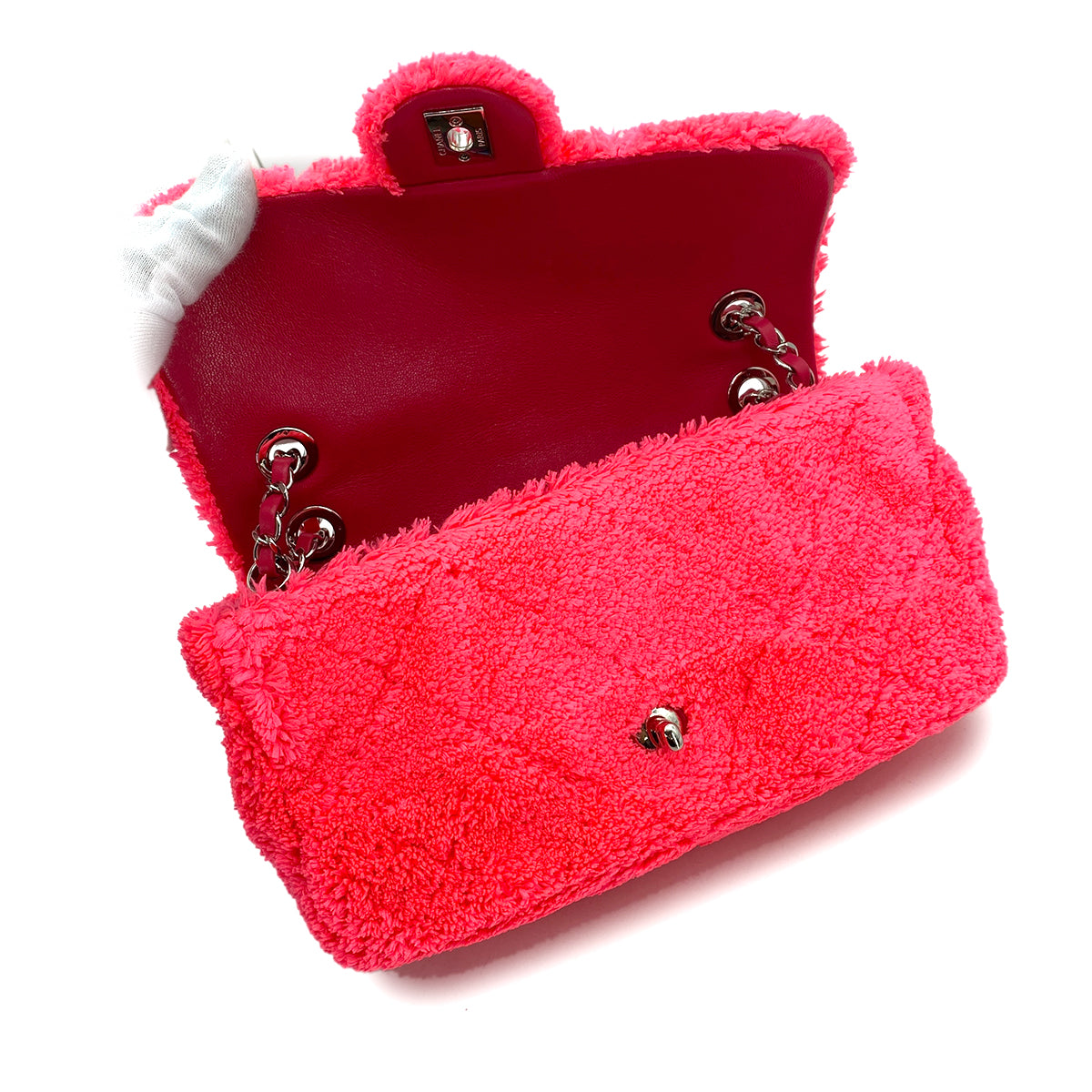 CHANEL CHAIN SHOULDER BAG BEIGE FUR NEON PINK 90261852