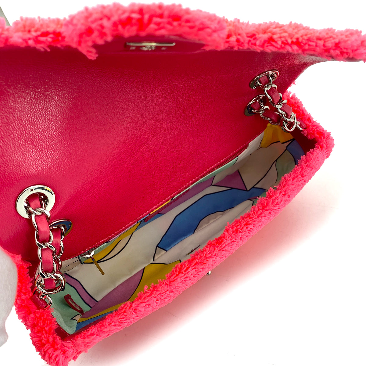 CHANEL CHAIN SHOULDER BAG BEIGE FUR NEON PINK 90261852