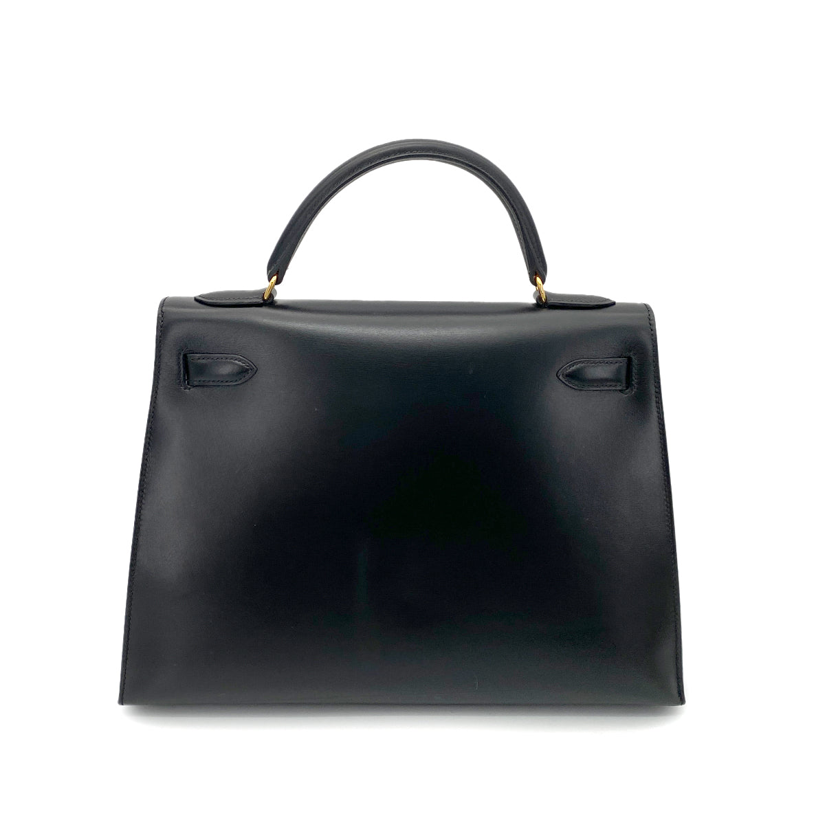 HERMES KELLY 32 SELLIER BLACK BOX CALF HAND SHOULDER BAG □A GHW 90262049