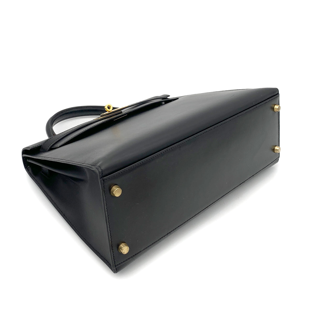 HERMES KELLY 32 SELLIER BLACK BOX CALF HAND SHOULDER BAG □A GHW 90262049