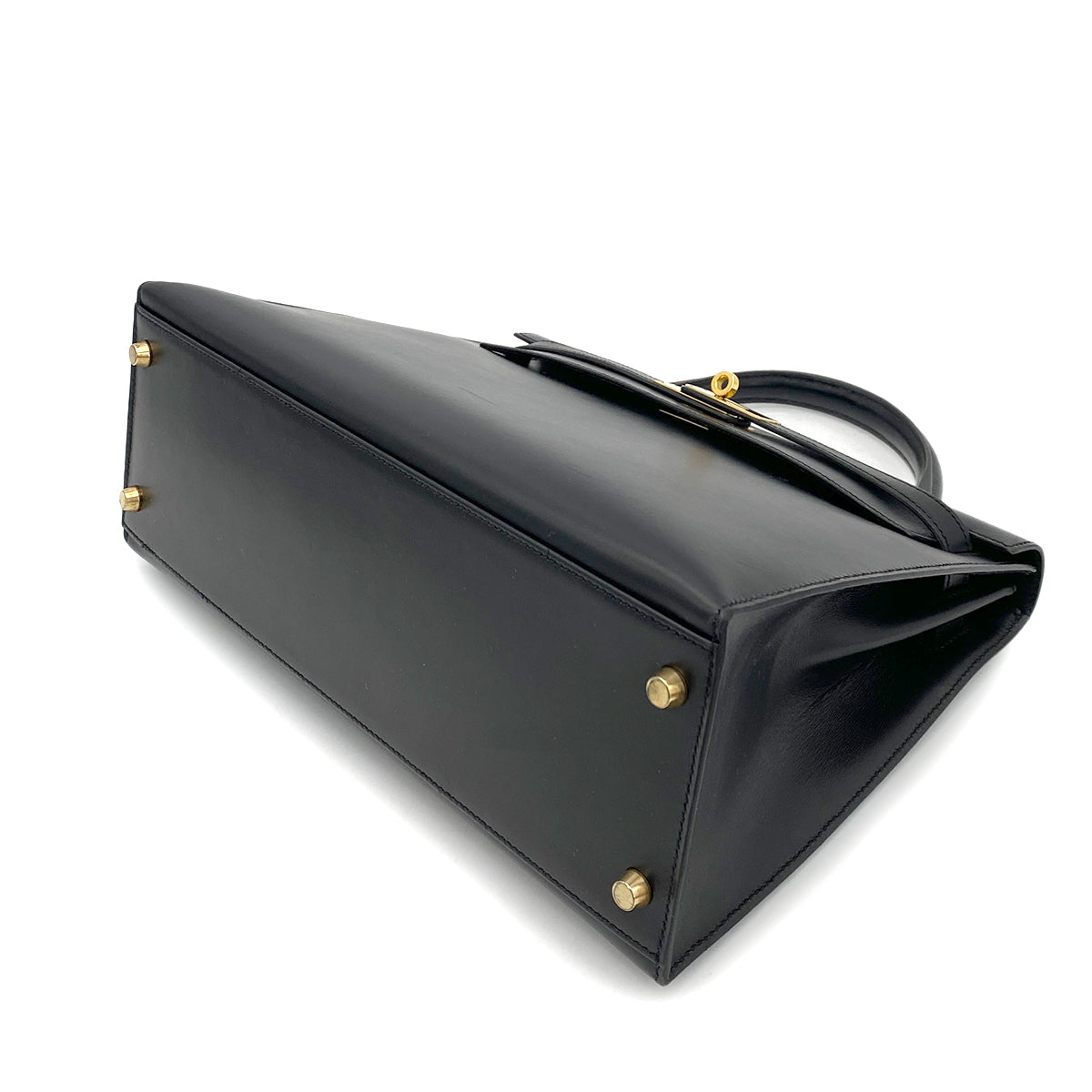 HERMES KELLY 32 SELLIER BLACK BOX CALF HAND SHOULDER BAG □A GHW 90262049