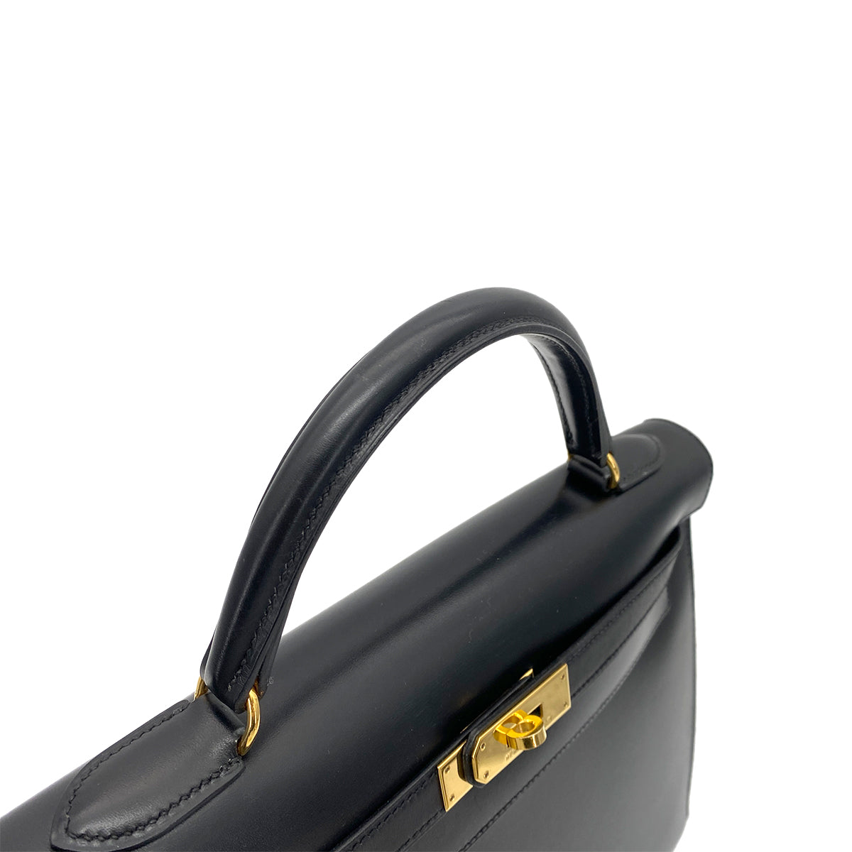 HERMES KELLY 32 SELLIER BLACK BOX CALF HAND SHOULDER BAG □A GHW 90262049