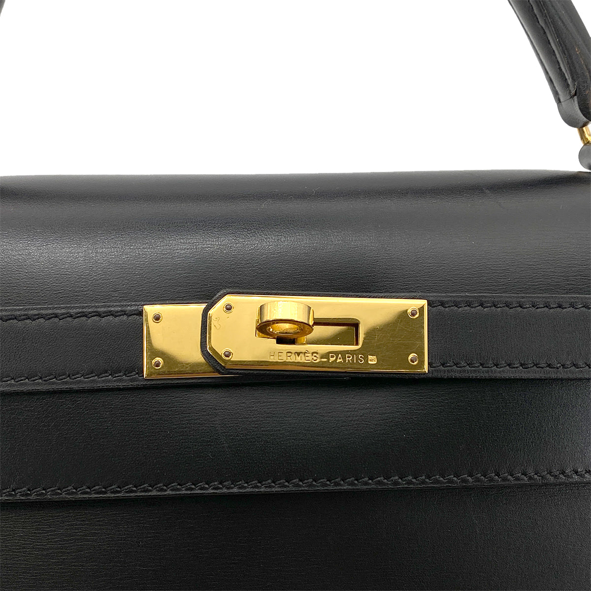 HERMES KELLY 32 SELLIER BLACK BOX CALF HAND SHOULDER BAG □A GHW 90262049