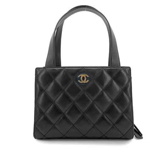 CHANEL VINTAGE MATELASSE HAND BAG BLACK LAMB SKIN 90262309