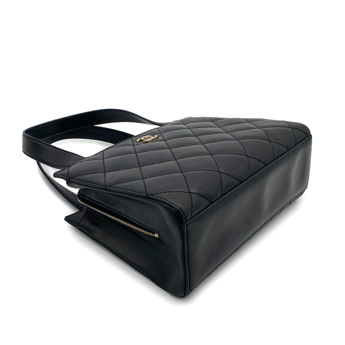 CHANEL VINTAGE MATELASSE HAND BAG BLACK LAMB SKIN 90262309