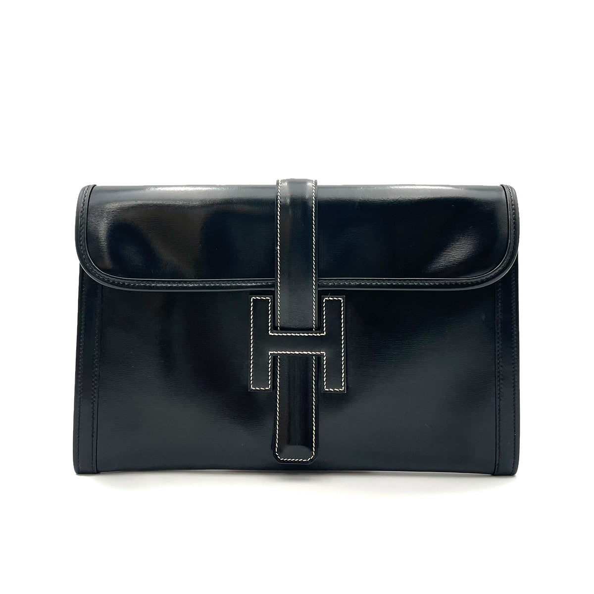 HERMES JIGE CLUTCH BAG BLACK BOXCALF 〇M 90262326