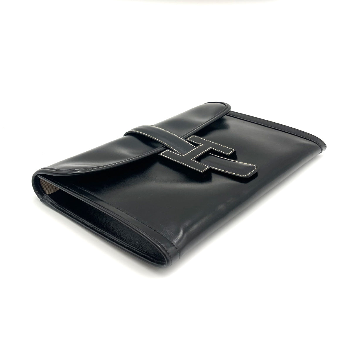 HERMES JIGE CLUTCH BAG BLACK BOXCALF 〇M 90262326