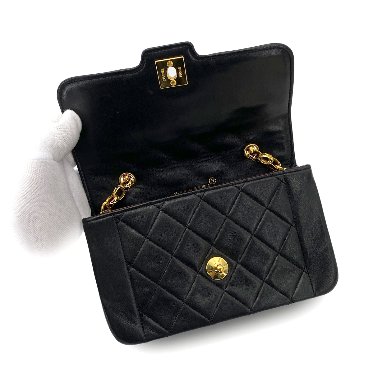 CHANEL VINTAGE BIJOU CHAIN SHOULDER BAG BLACK LAMB SKIN 90262331