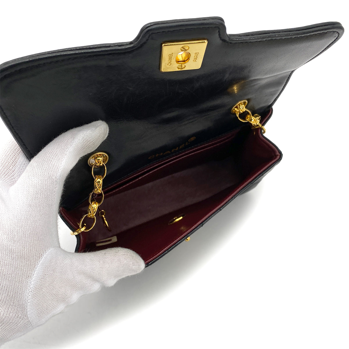 CHANEL VINTAGE BIJOU CHAIN SHOULDER BAG BLACK LAMB SKIN 90262331