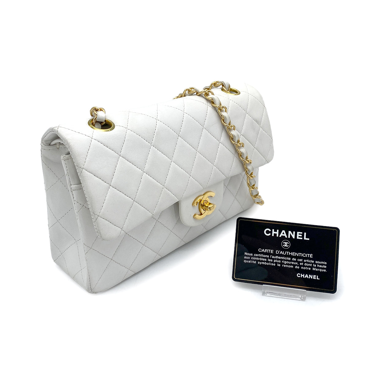 CHANEL VINTAGE CLASSIC FLAP SMALL WHITE LAMB SKIN GHW 90262336
