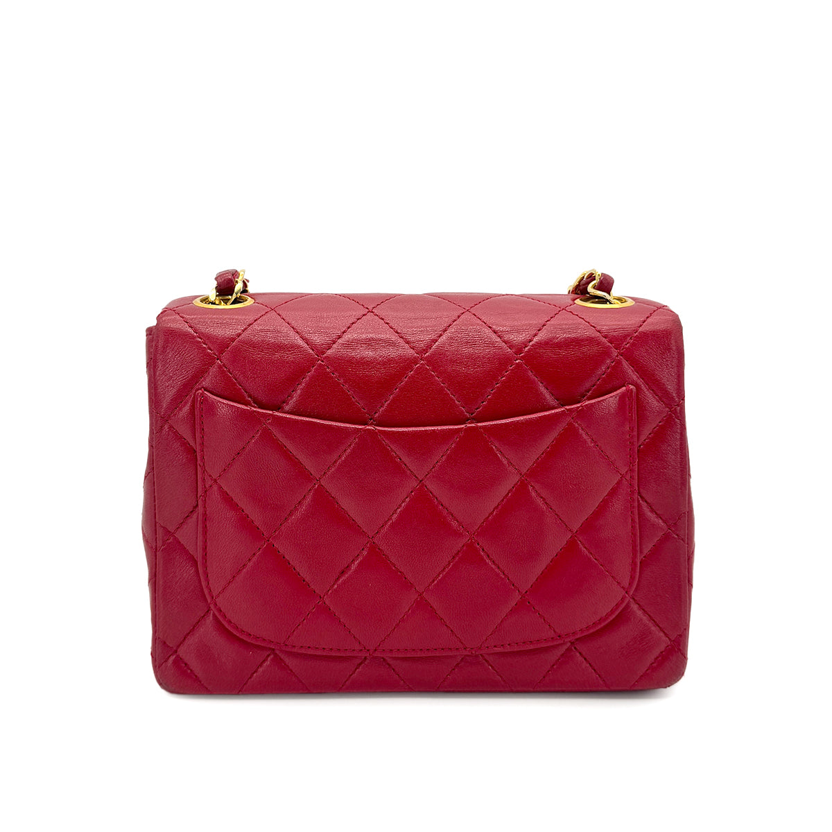 CHANEL VINTAGE MINI SQUARE 17 CHAIN SHOULDER BAG RED LAMB SKIN 90262337