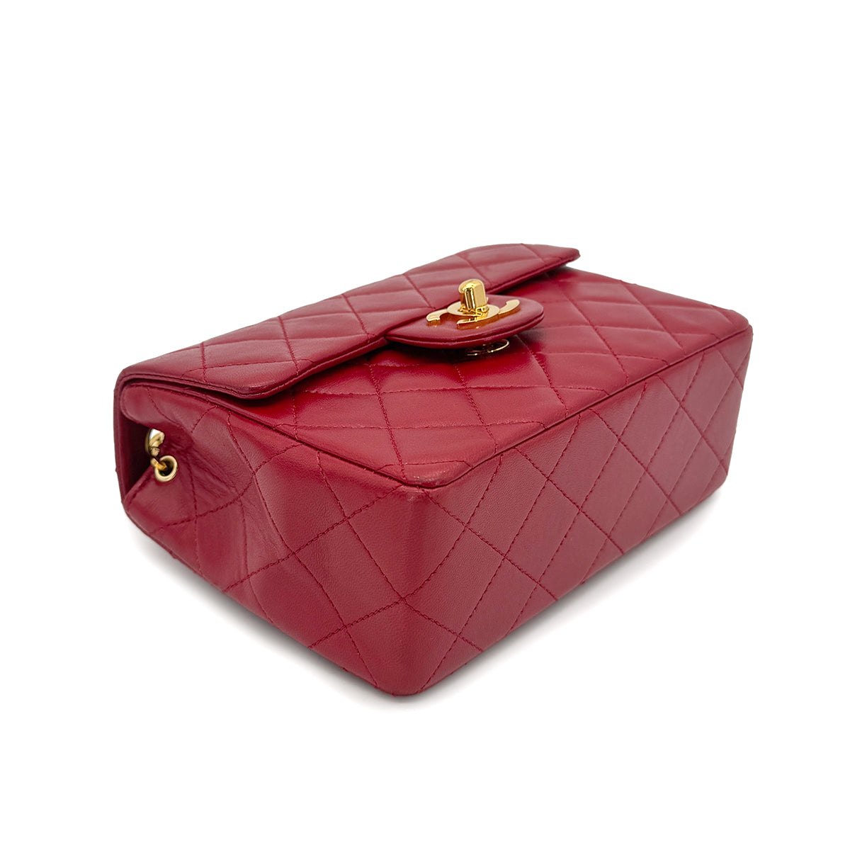 CHANEL VINTAGE MINI SQUARE 17 CHAIN SHOULDER BAG RED LAMB SKIN 90262337