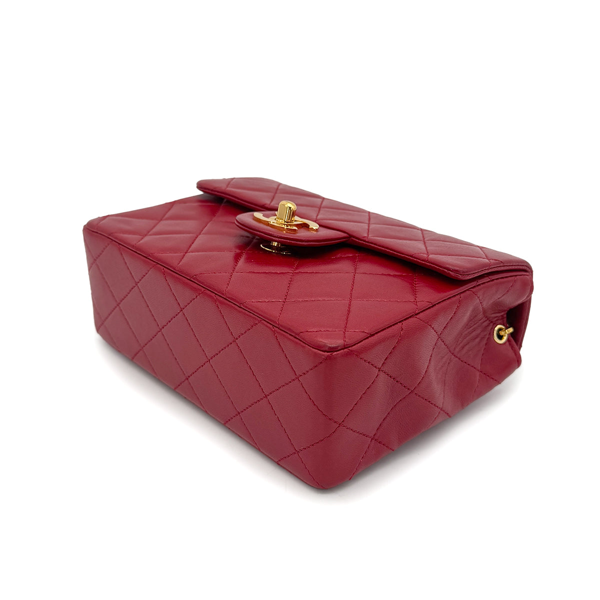 CHANEL VINTAGE MINI SQUARE 17 CHAIN SHOULDER BAG RED LAMB SKIN 90262337