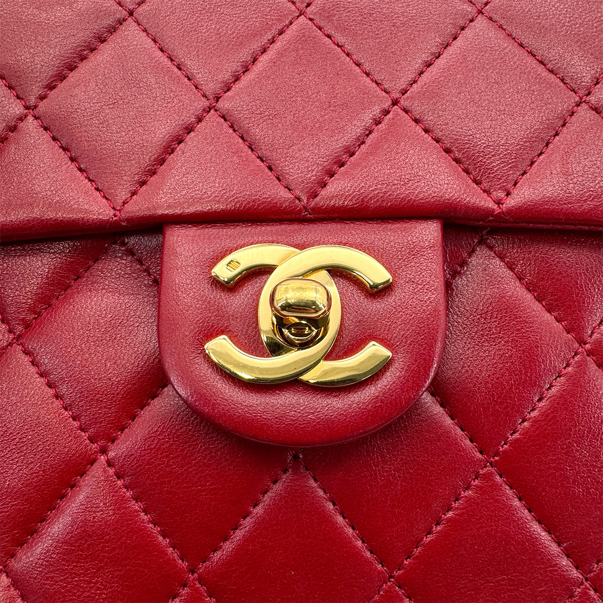 CHANEL VINTAGE MINI SQUARE 17 CHAIN SHOULDER BAG RED LAMB SKIN 90262337
