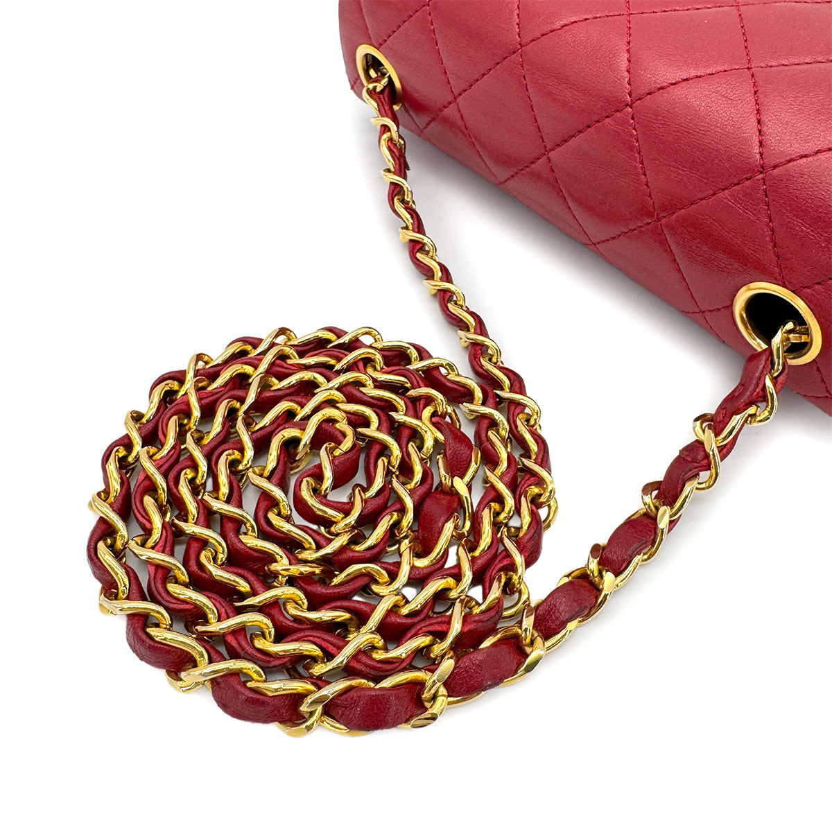 CHANEL VINTAGE MINI SQUARE 17 CHAIN SHOULDER BAG RED LAMB SKIN 90262337