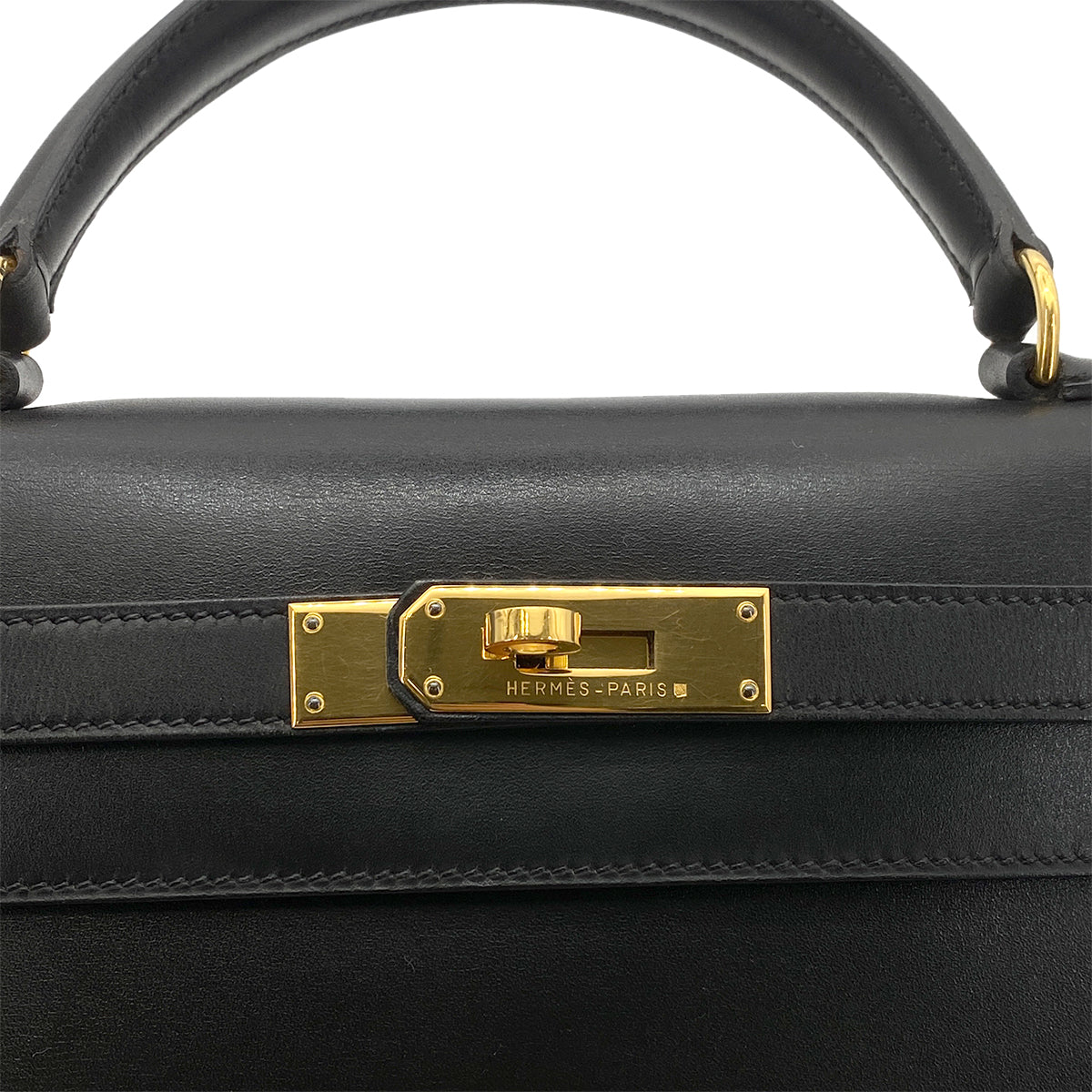 HERMES KELLY 28 SELLIER BLACK BOXCALF HAND SHOULDER BAG 〇Z GHW 90262338