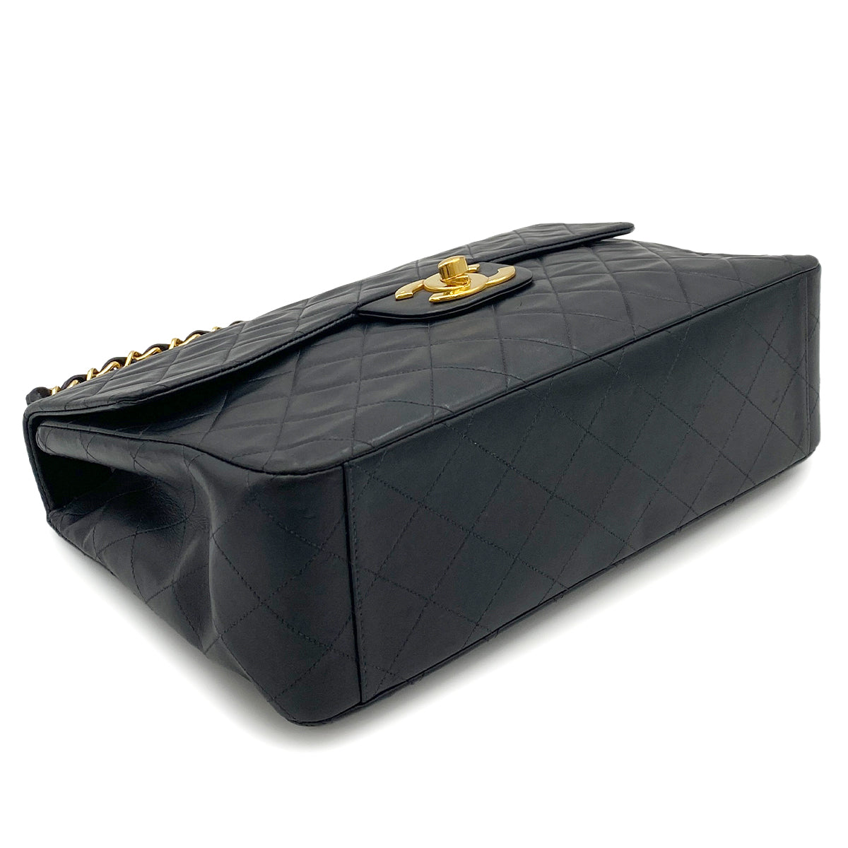 CHANEL VINTAGE MAXI MATELASSE 34 CHAIN SHOULDER BAG BLACK LAMB SKIN 90262343
