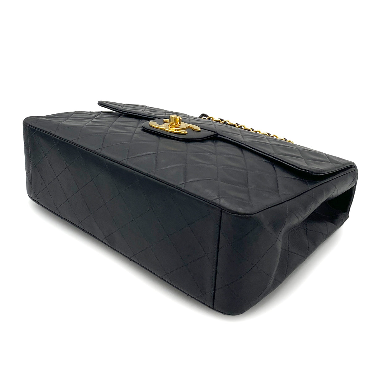 CHANEL VINTAGE MAXI MATELASSE 34 CHAIN SHOULDER BAG BLACK LAMB SKIN 90262343