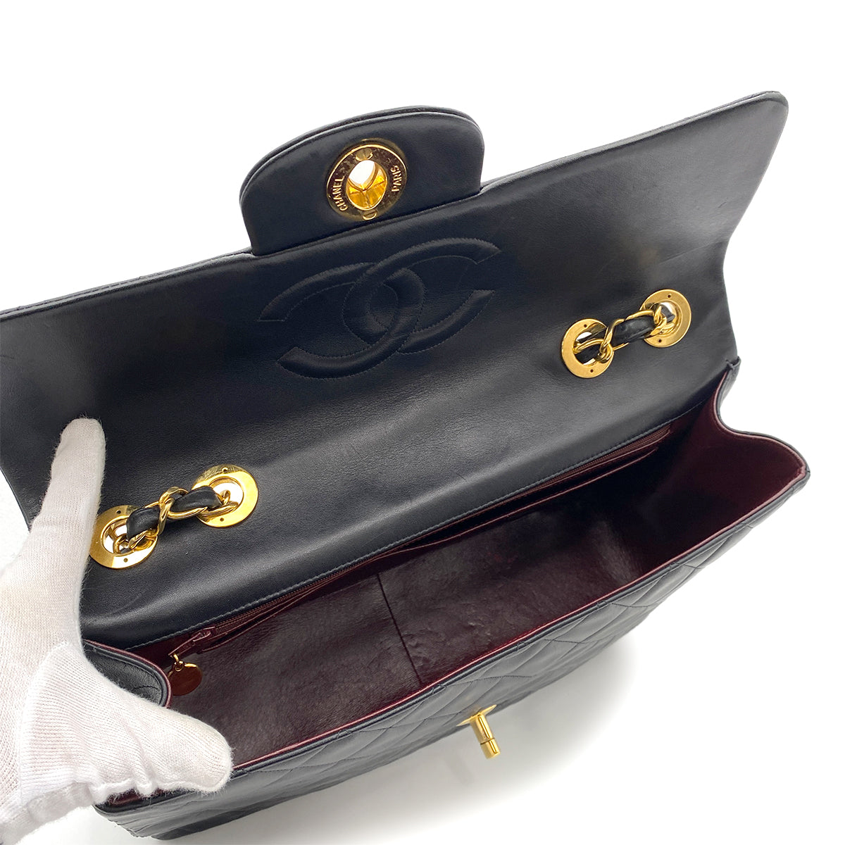 CHANEL VINTAGE MAXI MATELASSE 34 CHAIN SHOULDER BAG BLACK LAMB SKIN 90262343