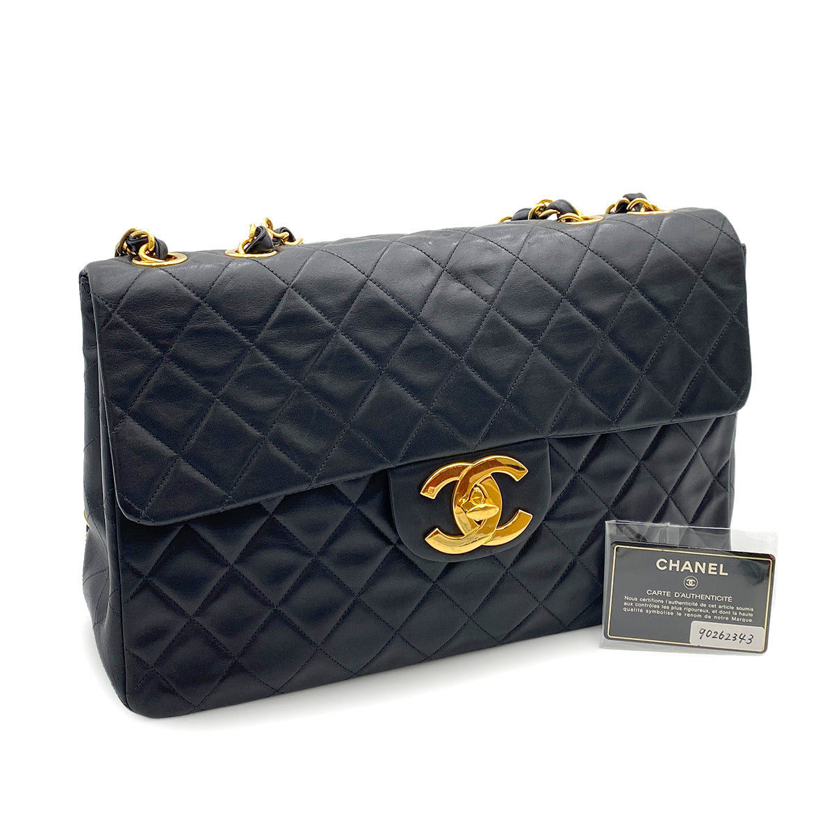 CHANEL VINTAGE MAXI MATELASSE 34 CHAIN SHOULDER BAG BLACK LAMB SKIN 90262343