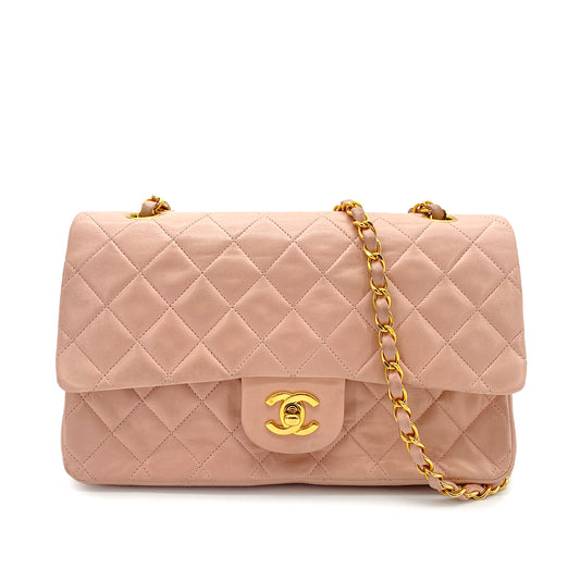 CHANEL VINTAGE CLASSIC FLAP MEDIUM CHAIN SHOULDER BAG PINK LAMB SKIN 90262345