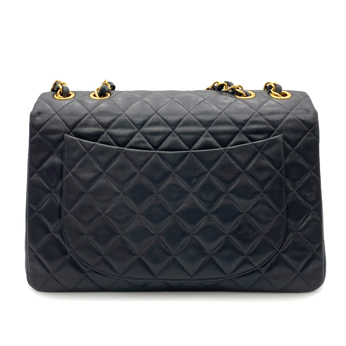CHANEL VINTAGE MAXI MATELASSE 34 CHAIN SHOULDER BAG BLACK LAMB SKIN 90262346