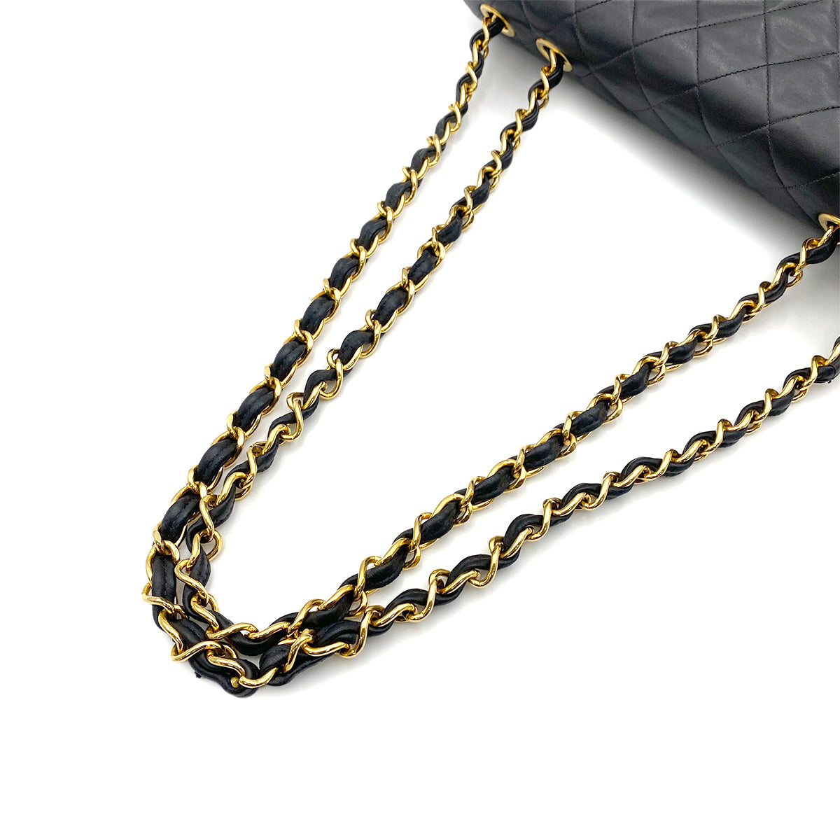 CHANEL VINTAGE MAXI MATELASSE 34 CHAIN SHOULDER BAG BLACK LAMB SKIN 90262346