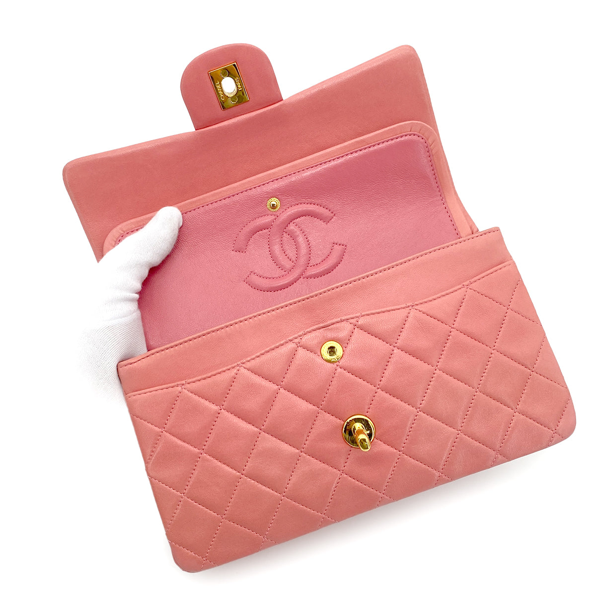 CHANEL VINTAGE CLASSIC FLAP SMALL CHAIN SHOULDER BAG PINK LAMB SKIN 90262348