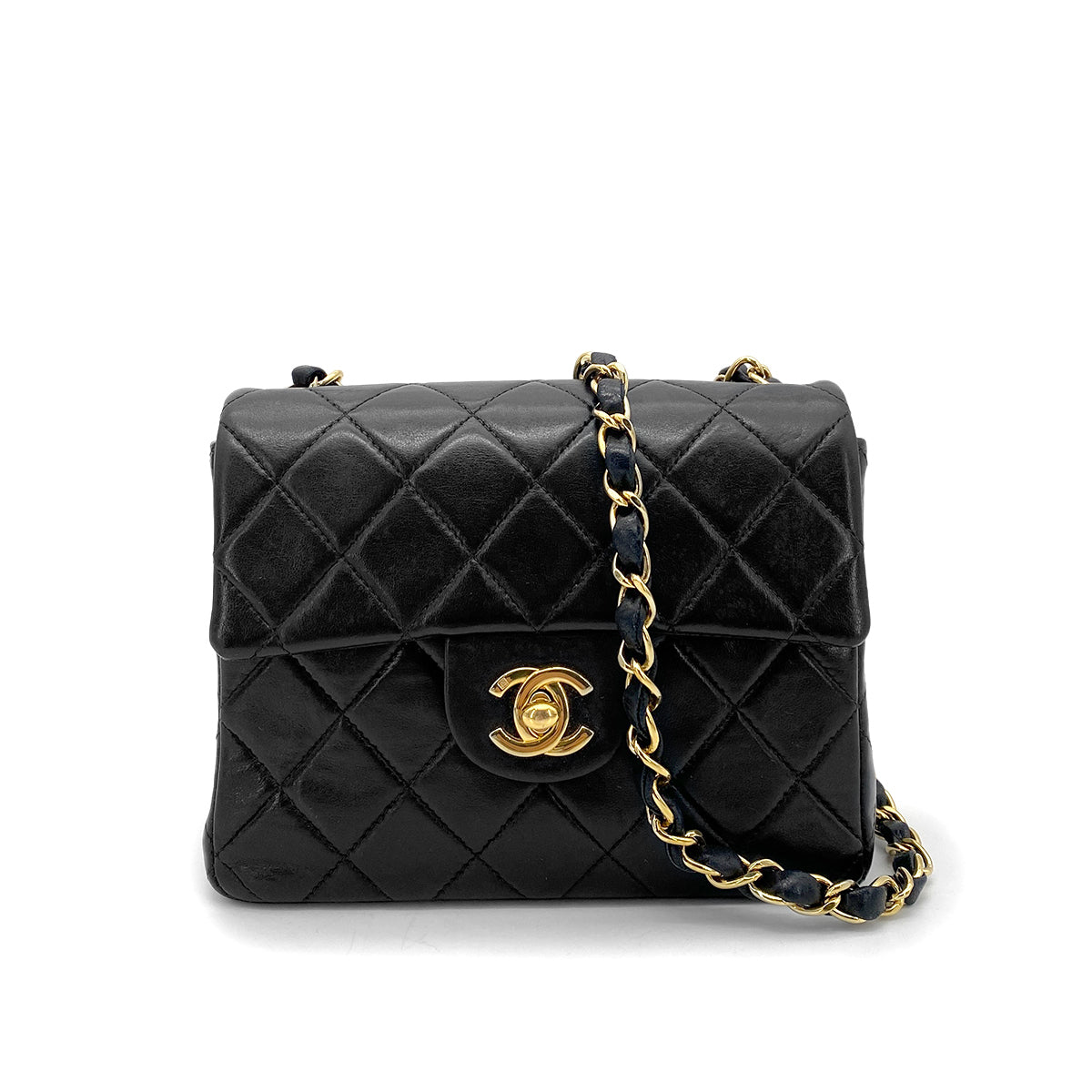 CHANEL VINTAGE MINI SQUARE 17 CHAIN SHOULDER BAG BLACK LAMB SKIN 90262354