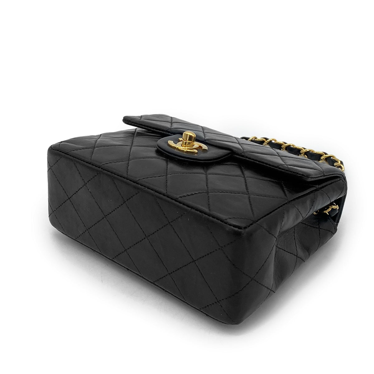 CHANEL VINTAGE MINI SQUARE 17 CHAIN SHOULDER BAG BLACK LAMB SKIN 90262354