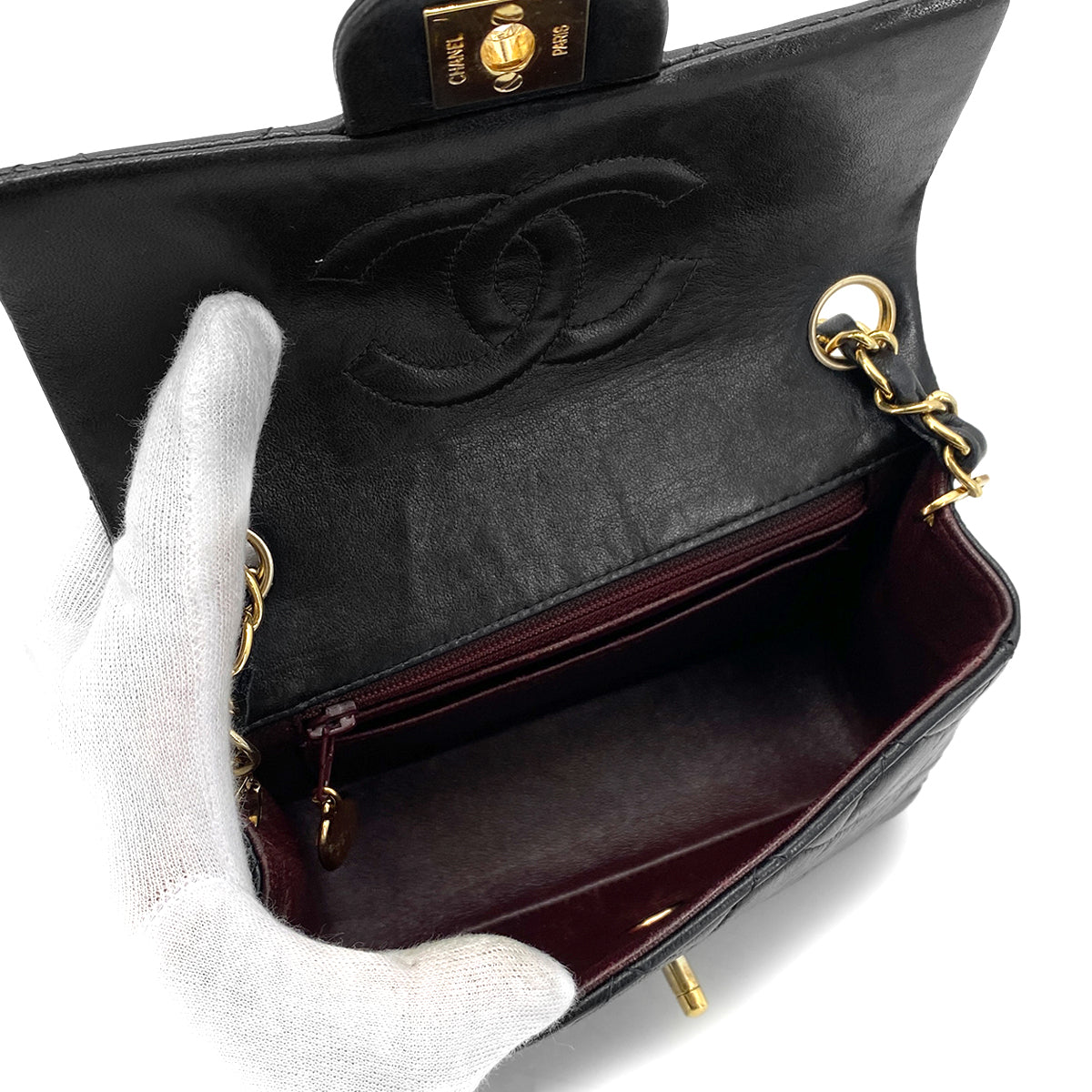 CHANEL VINTAGE MINI SQUARE 17 CHAIN SHOULDER BAG BLACK LAMB SKIN 90262354