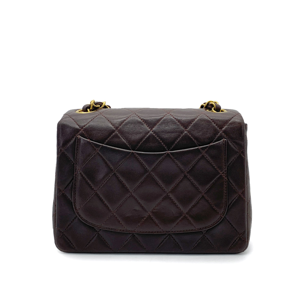 CHANEL VINTAGE MINI SQUARE 17 CHAIN SHOULDER BAG BROWN LAMB SKIN 90262355