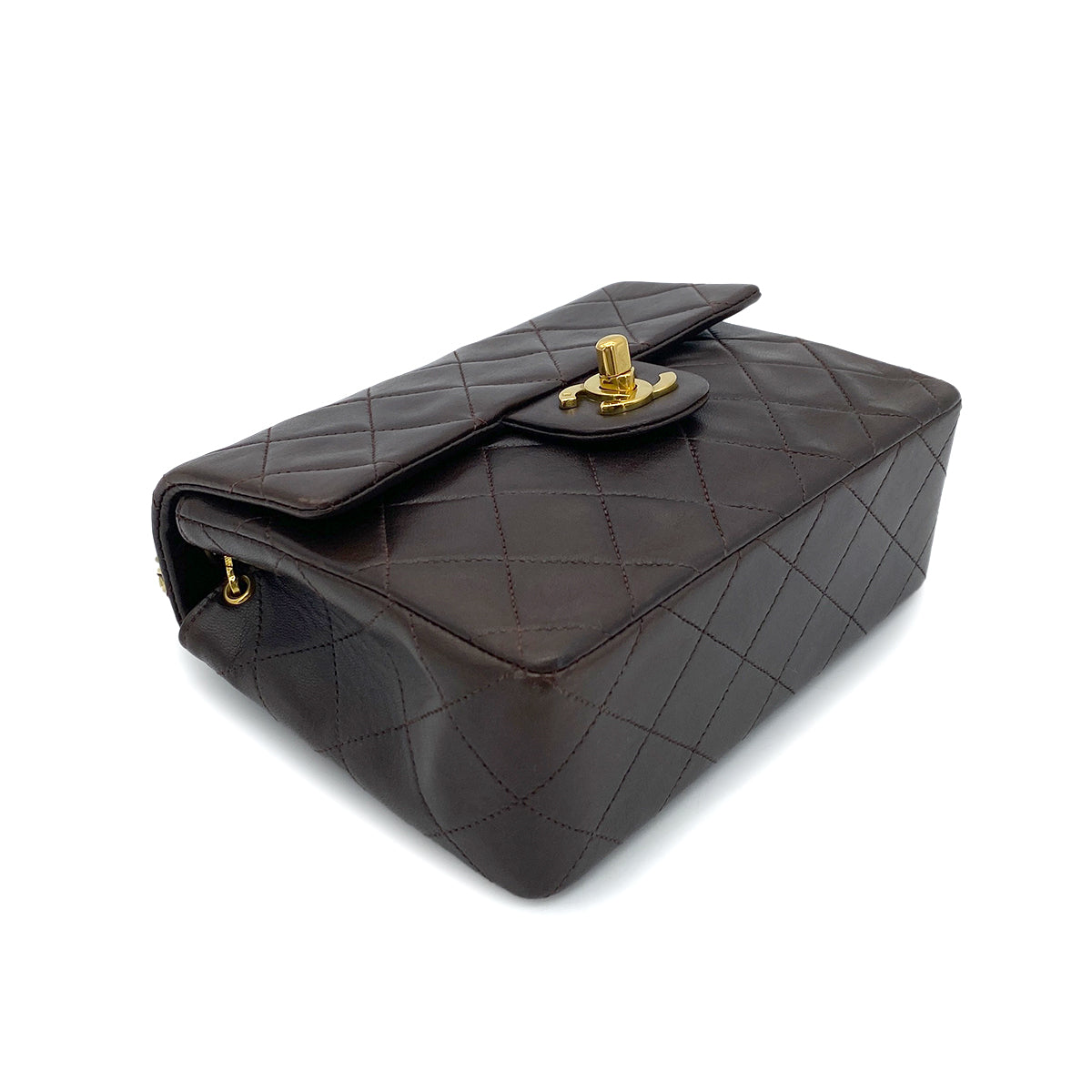 CHANEL VINTAGE MINI SQUARE 17 CHAIN SHOULDER BAG BROWN LAMB SKIN 90262355