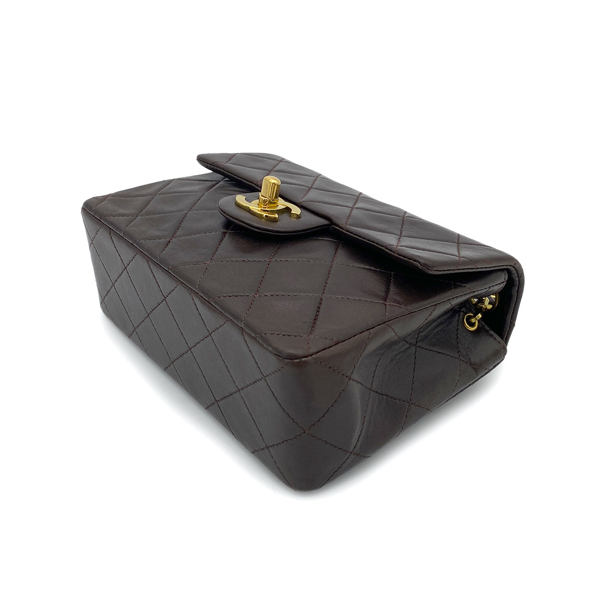 CHANEL VINTAGE MINI SQUARE 17 CHAIN SHOULDER BAG BROWN LAMB SKIN 90262355