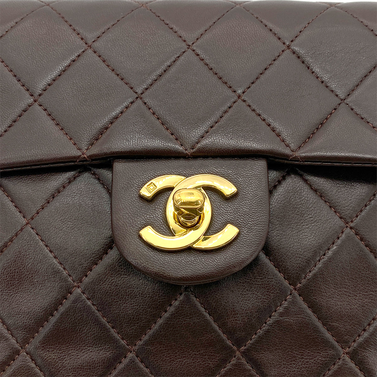 CHANEL VINTAGE MINI SQUARE 17 CHAIN SHOULDER BAG BROWN LAMB SKIN 90262355