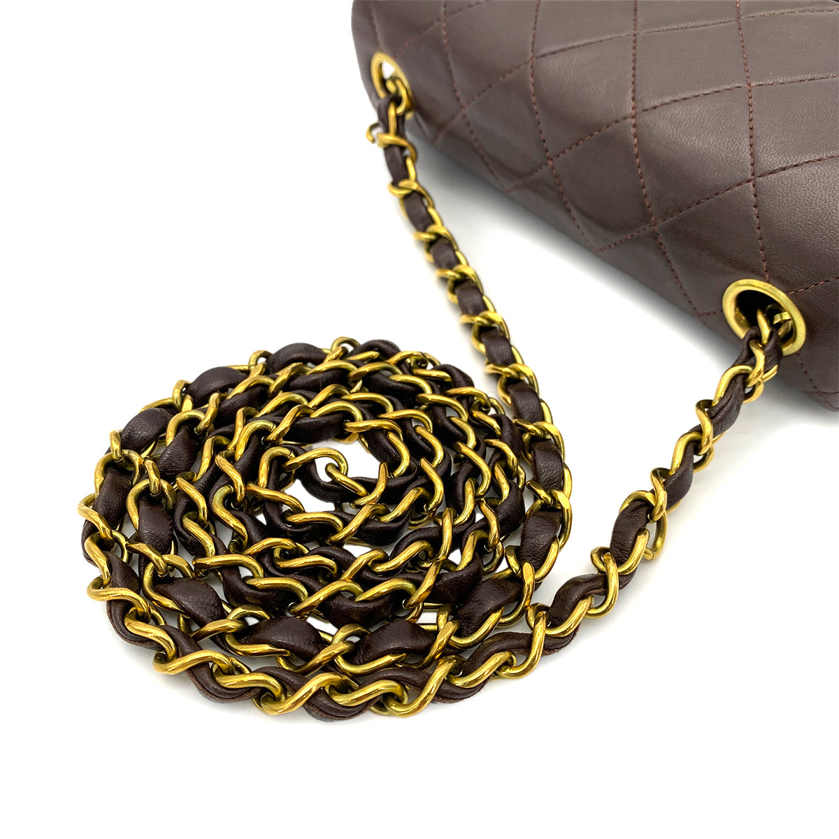 CHANEL VINTAGE MINI SQUARE 17 CHAIN SHOULDER BAG BROWN LAMB SKIN 90262355