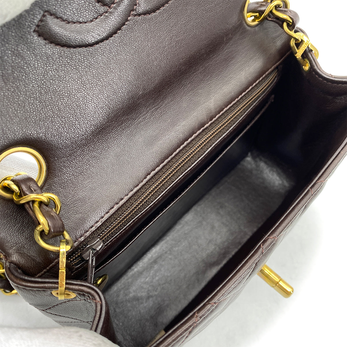 CHANEL VINTAGE MINI SQUARE 17 CHAIN SHOULDER BAG BROWN LAMB SKIN 90262355