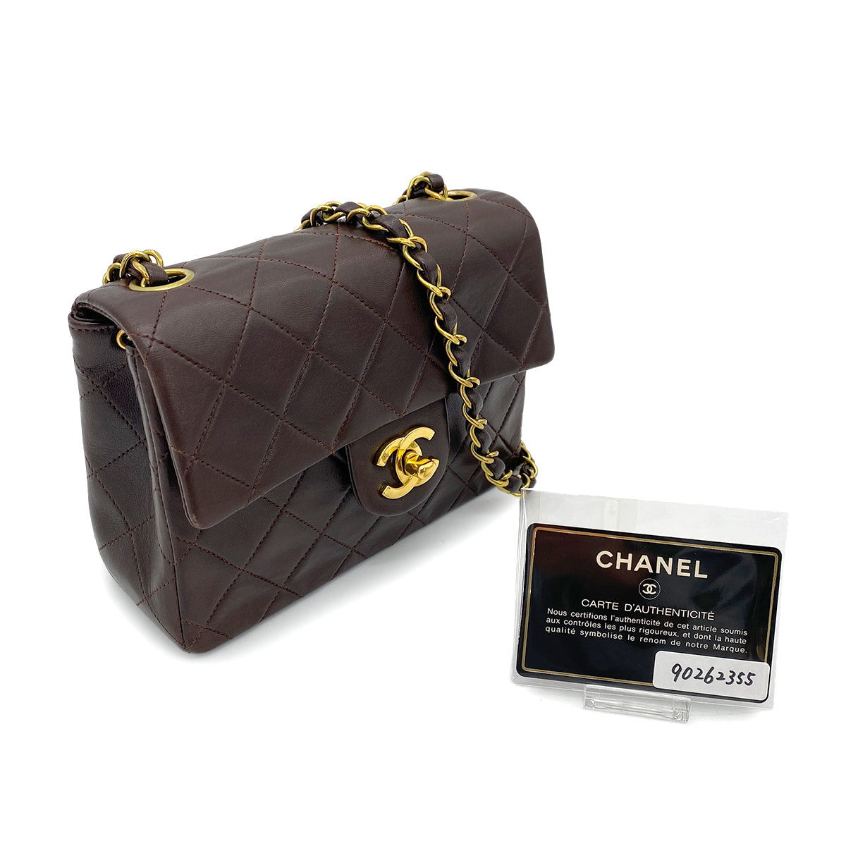 CHANEL VINTAGE MINI SQUARE 17 CHAIN SHOULDER BAG BROWN LAMB SKIN 90262355