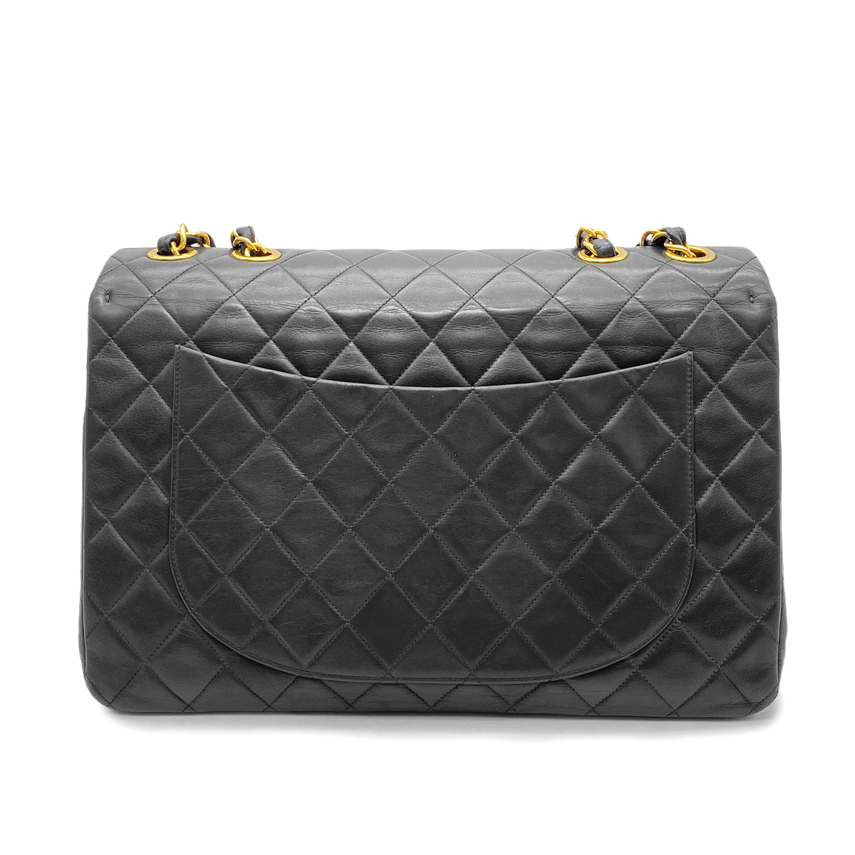 CHANEL VINTAGE MAXI MATELASSE 34 CHAIN SHOULDER BAG BLACK LAMB SKIN 90262356