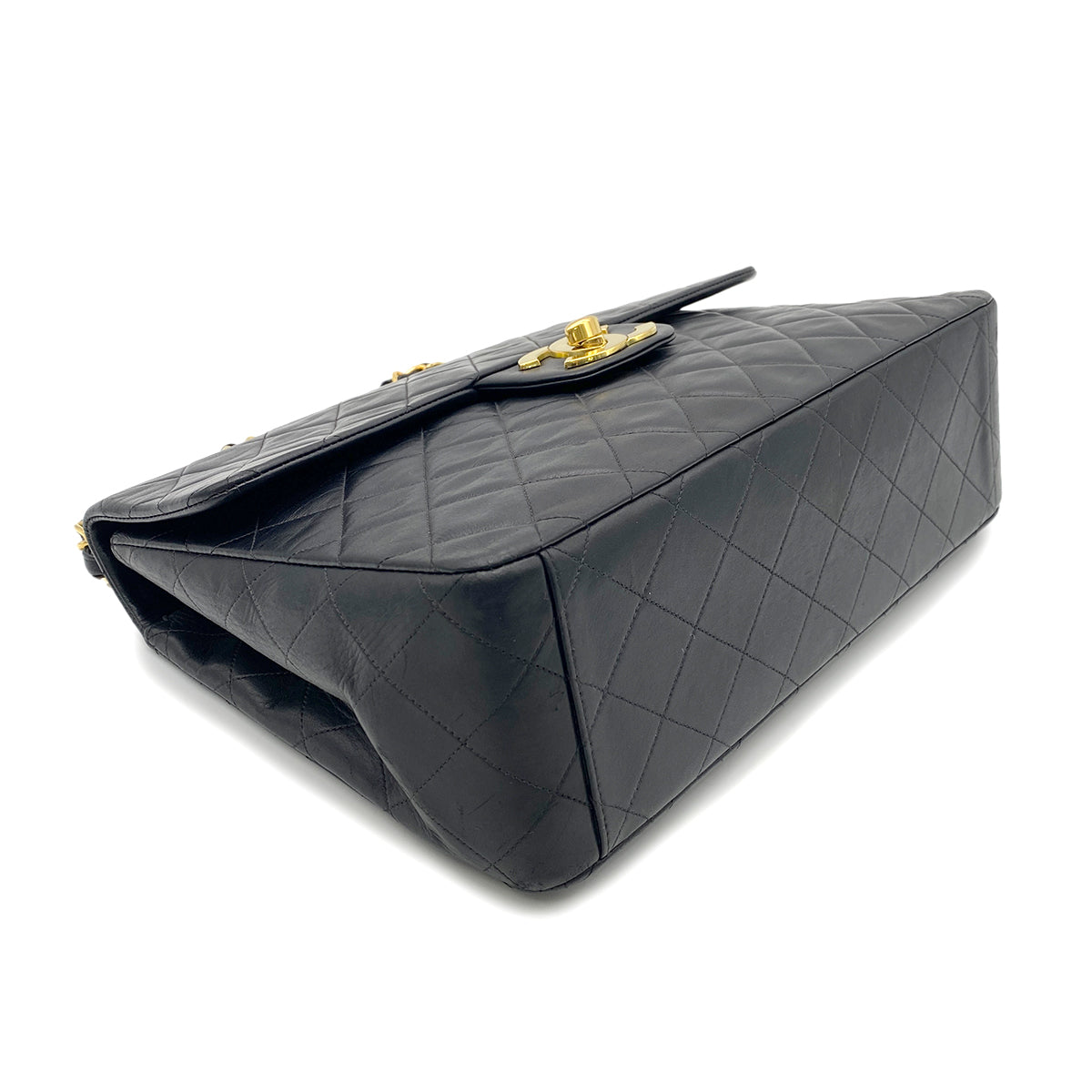 CHANEL VINTAGE MAXI MATELASSE 34 CHAIN SHOULDER BAG BLACK LAMB SKIN 90262356