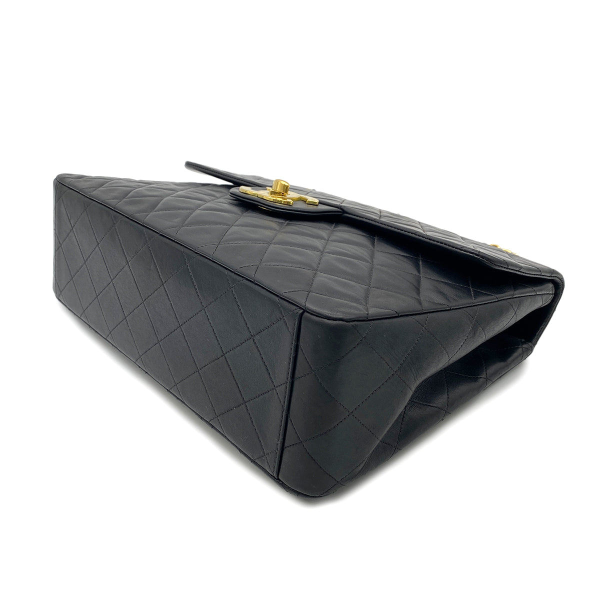 CHANEL VINTAGE MAXI MATELASSE 34 CHAIN SHOULDER BAG BLACK LAMB SKIN 90262356