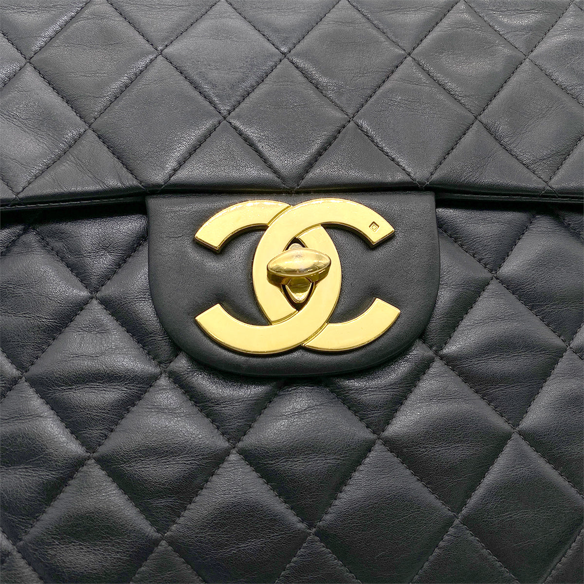 CHANEL VINTAGE MAXI MATELASSE 34 CHAIN SHOULDER BAG BLACK LAMB SKIN 90262356