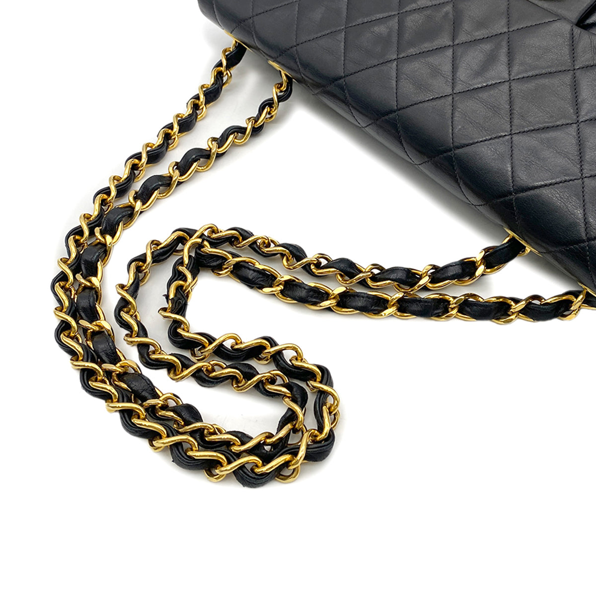 CHANEL VINTAGE MAXI MATELASSE 34 CHAIN SHOULDER BAG BLACK LAMB SKIN 90262356